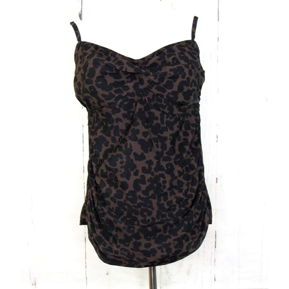 Merona Women's Ruched Tankini Swim Top Brown Black Animal Print Size XL